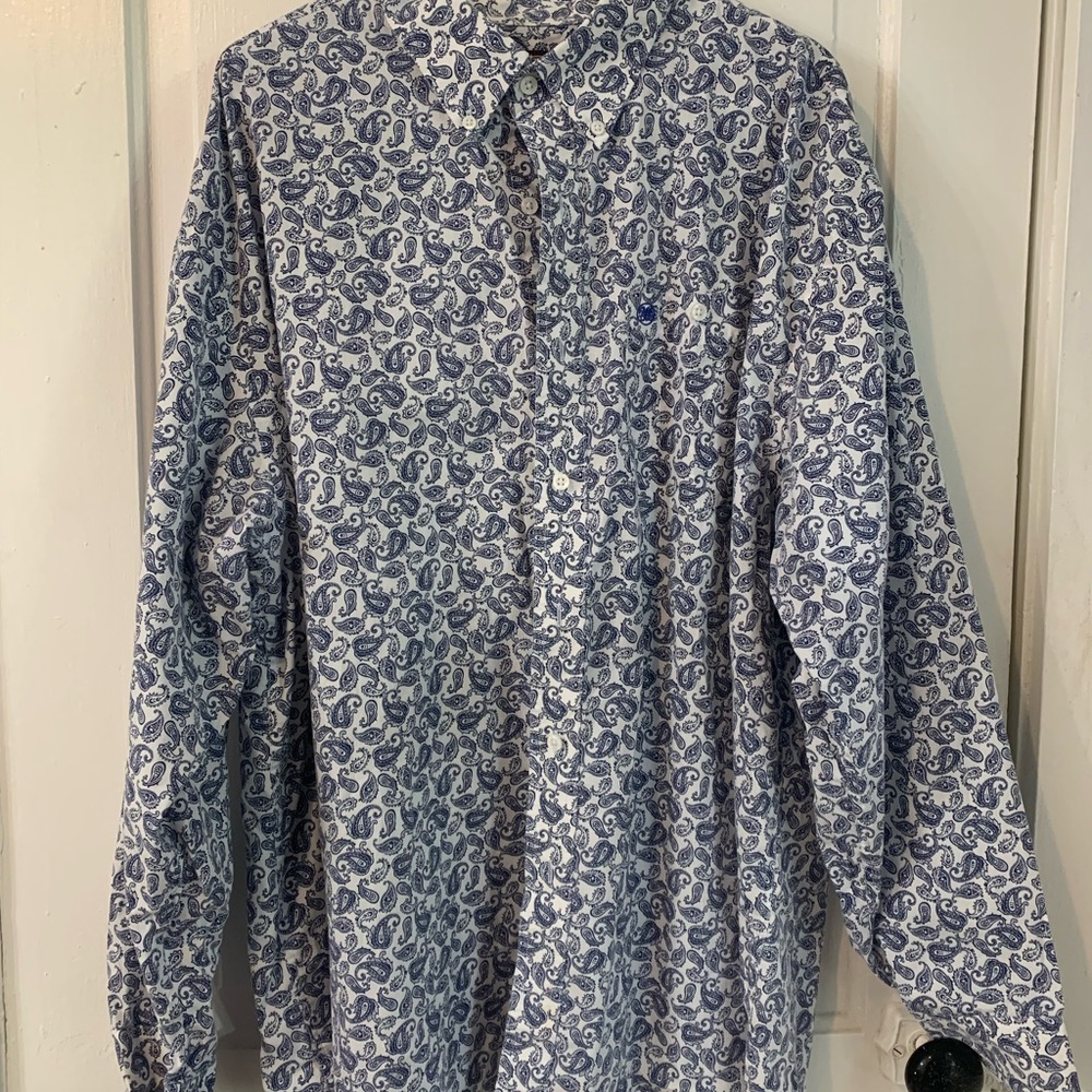 Wrangler Blue and White Paisley Button Down Shirt